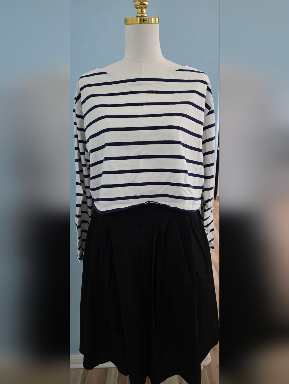 J. Crew White and Navy Striped Boatneck Long-Sleeve Top